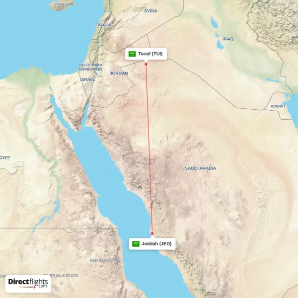 Jeddah - Turaif direct flight map