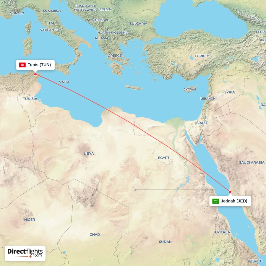 JED - TUN route map