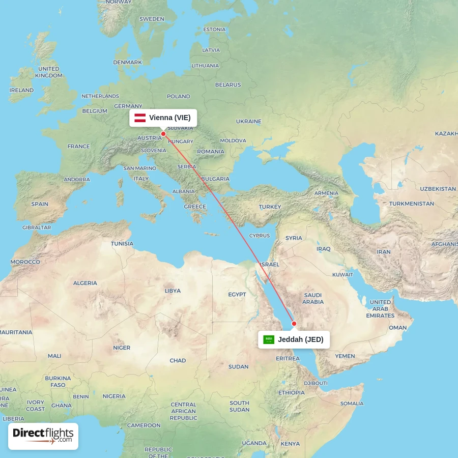 JED - VIE route map