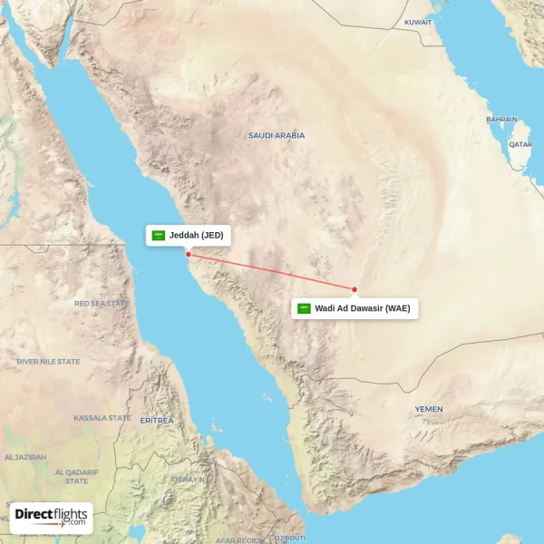 Jeddah - Wadi Ad Dawasir direct flight map