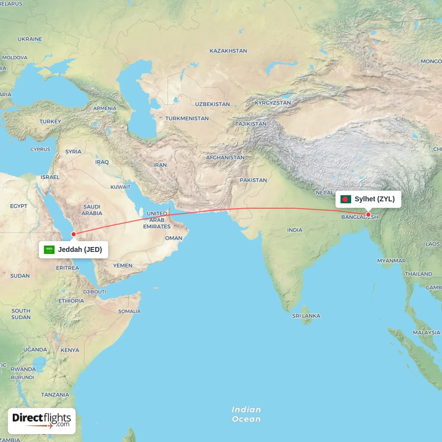 JED - ZYL route map