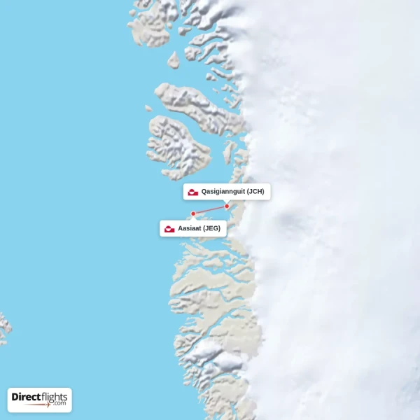 Aasiaat - Qasigiannguit direct flight map