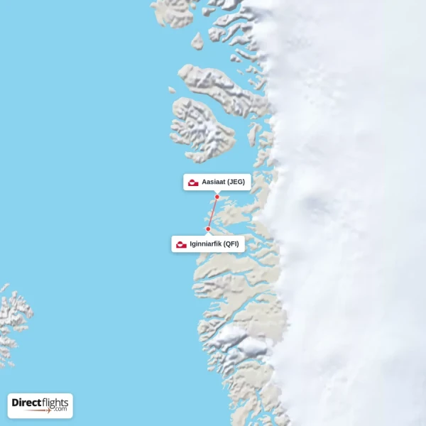 Aasiaat - Iginniarfik direct flight map