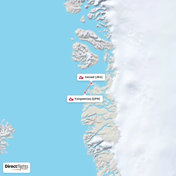 Aasiaat - Kangaatsiaq direct flight map
