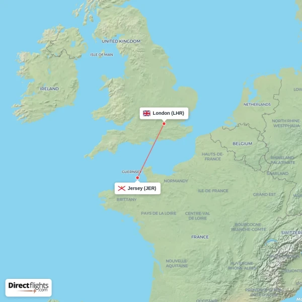 Jersey - London direct flight map
