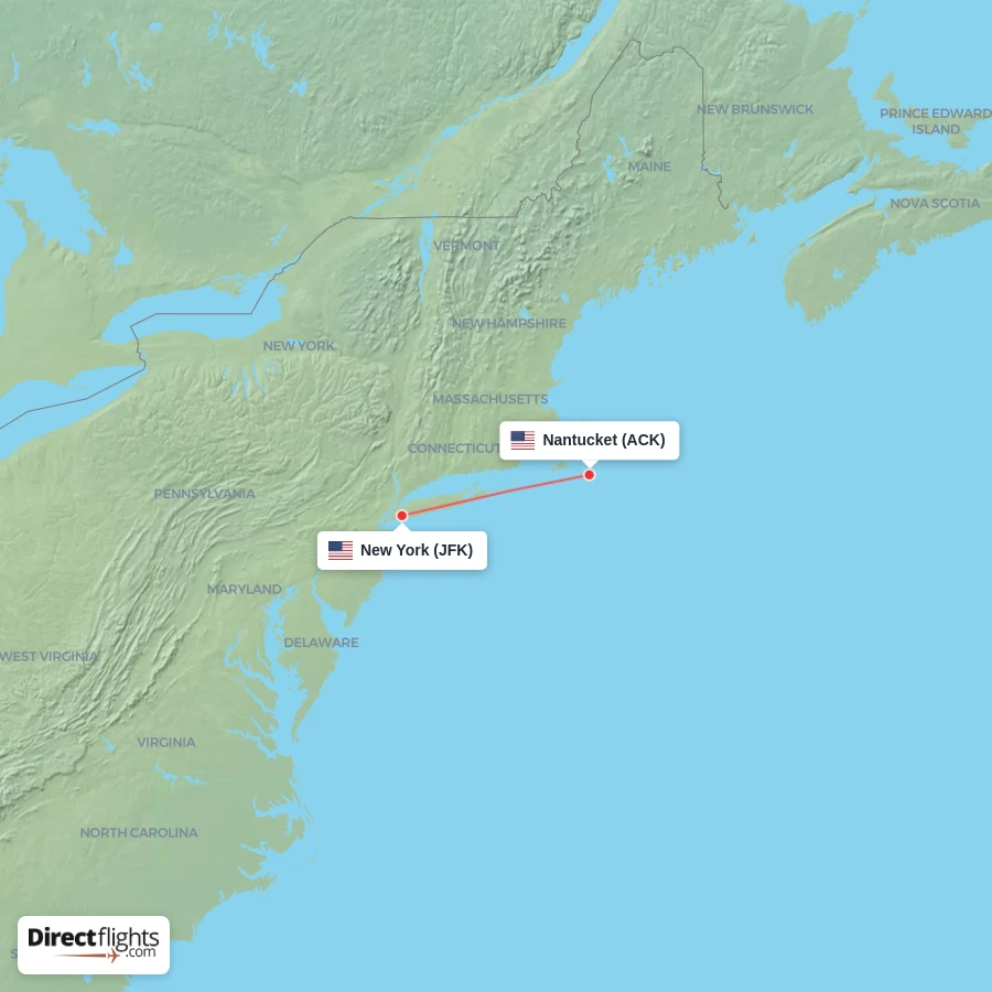 JFK - ACK route map