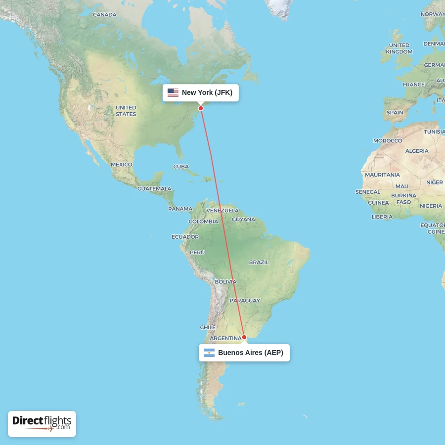 JFK - AEP route map
