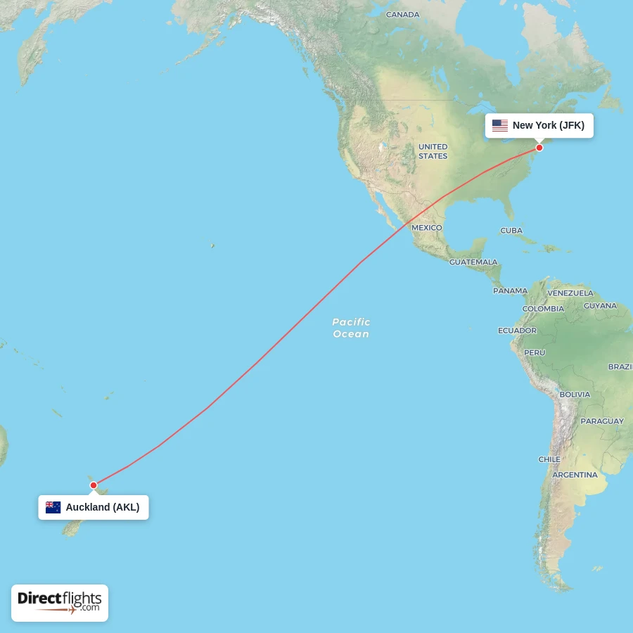JFK - AKL route map