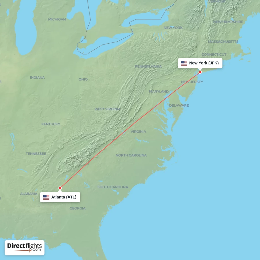 JFK - ATL route map
