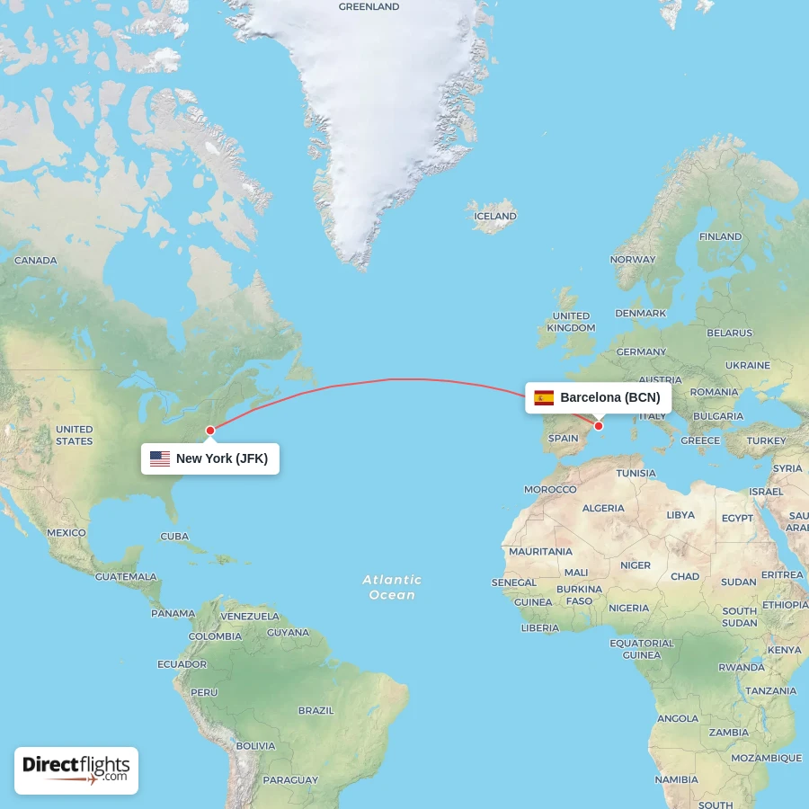 JFK - BCN route map