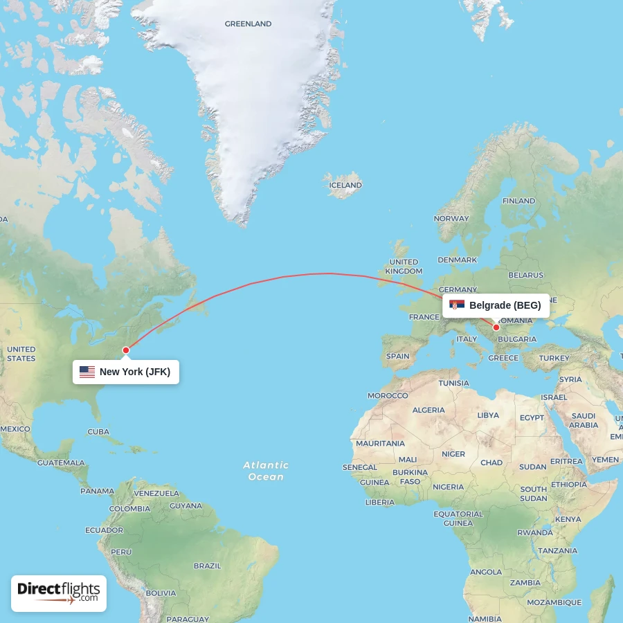 JFK - BEG route map