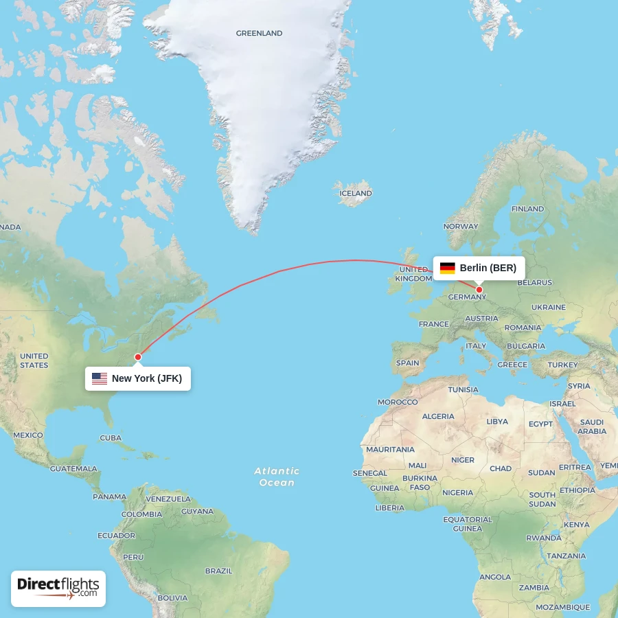 JFK - BER route map