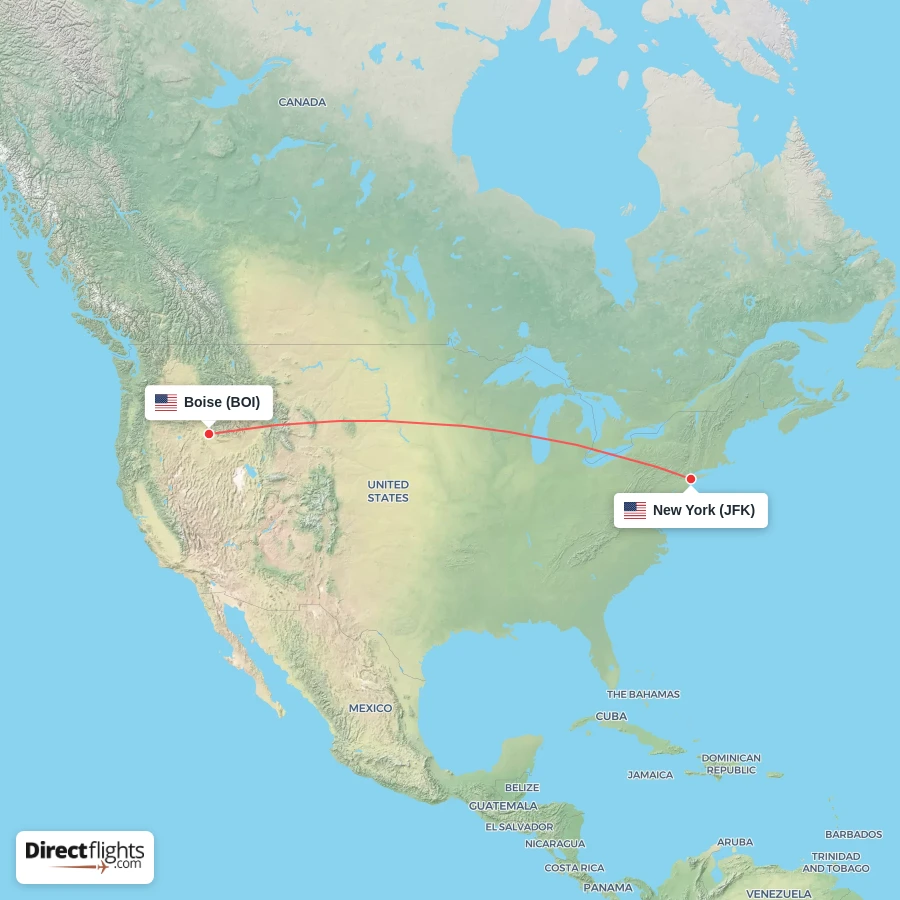 JFK - BOI route map