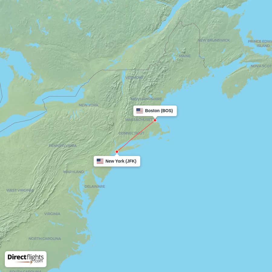 JFK - BOS route map