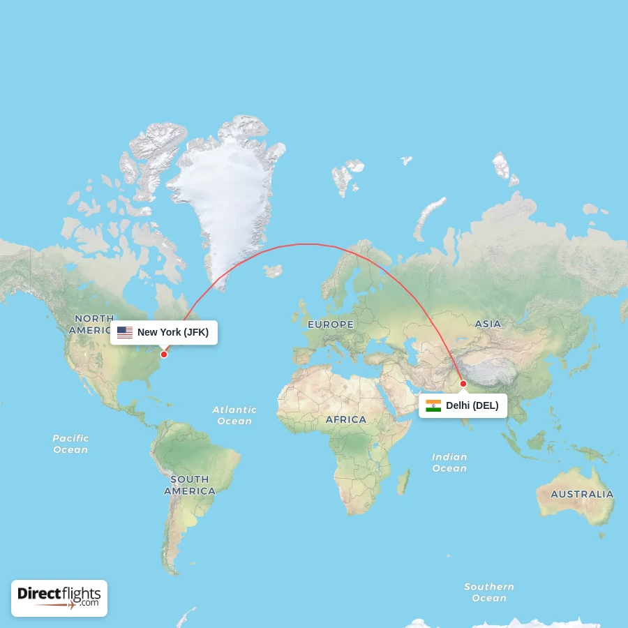 JFK - DEL route map