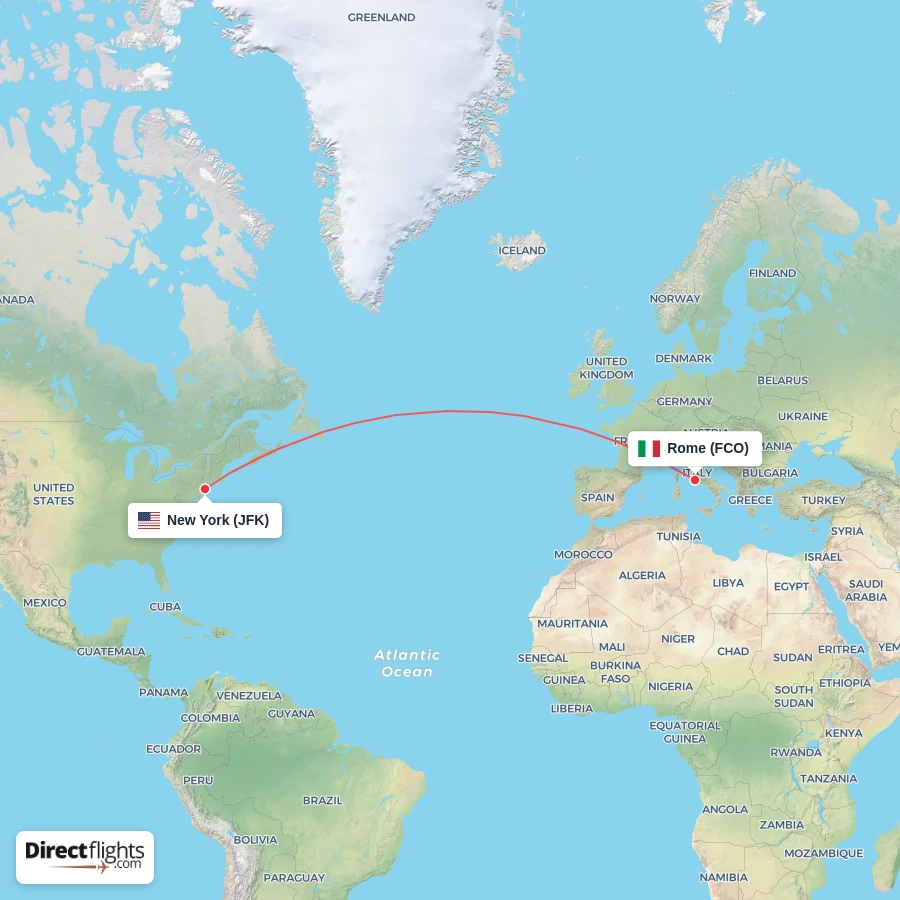 JFK - FCO route map