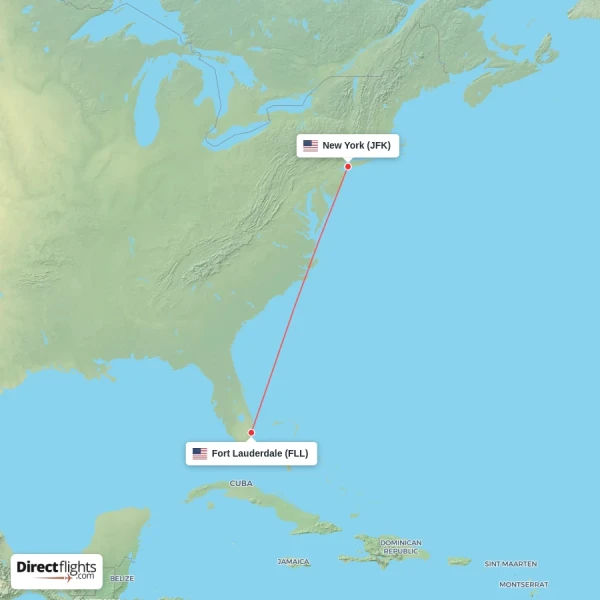 New York - Fort Lauderdale direct flight map
