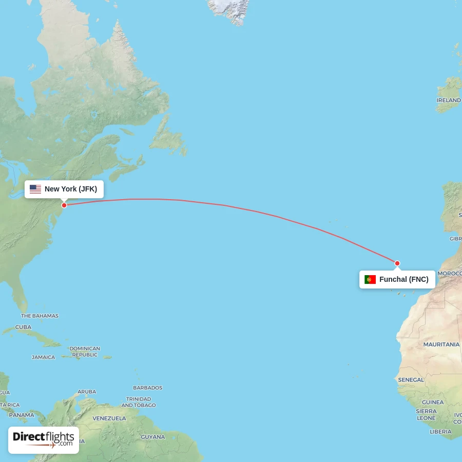 JFK - FNC route map