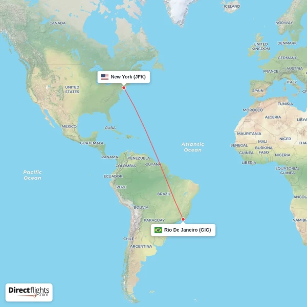New York - Rio De Janeiro direct flight map