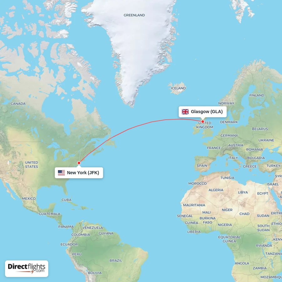 JFK - GLA route map