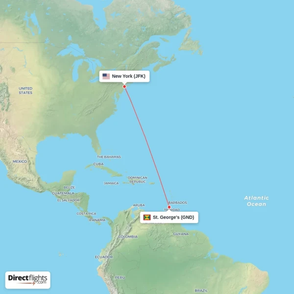New York - St. George's direct flight map