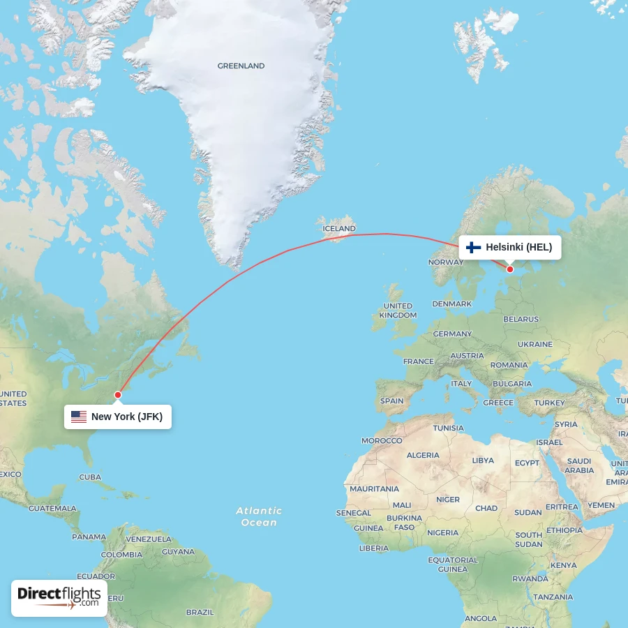 JFK - HEL route map