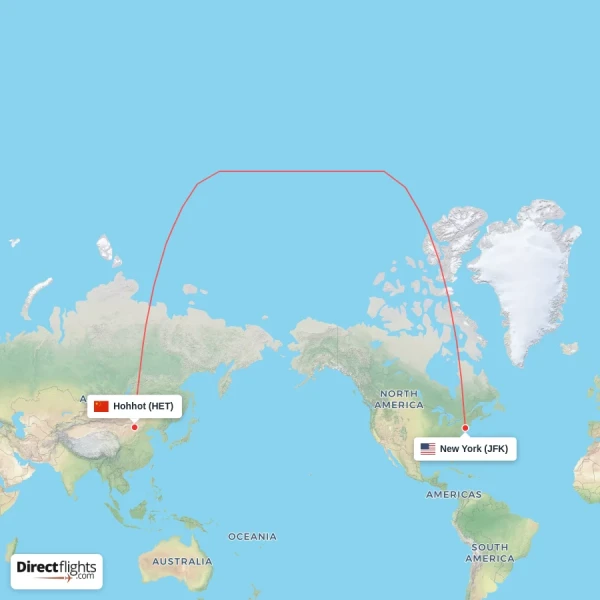 New York - Hohhot direct flight map