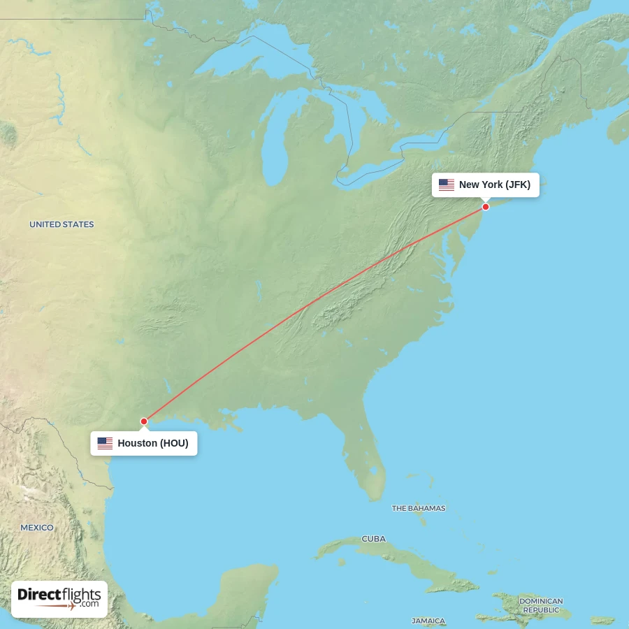 JFK - HOU route map