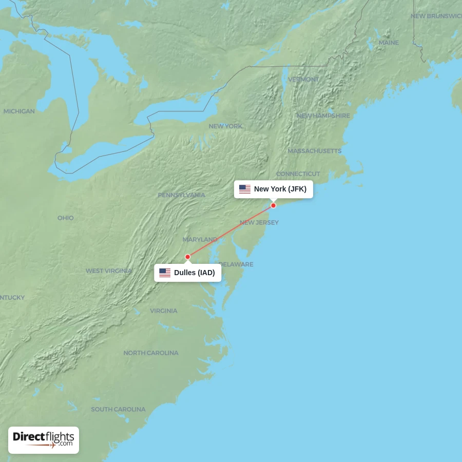JFK - IAD route map