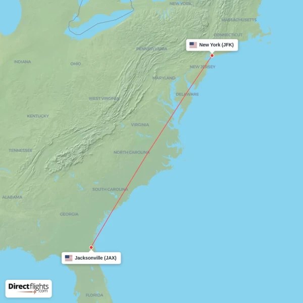 New York - Jacksonville direct flight map