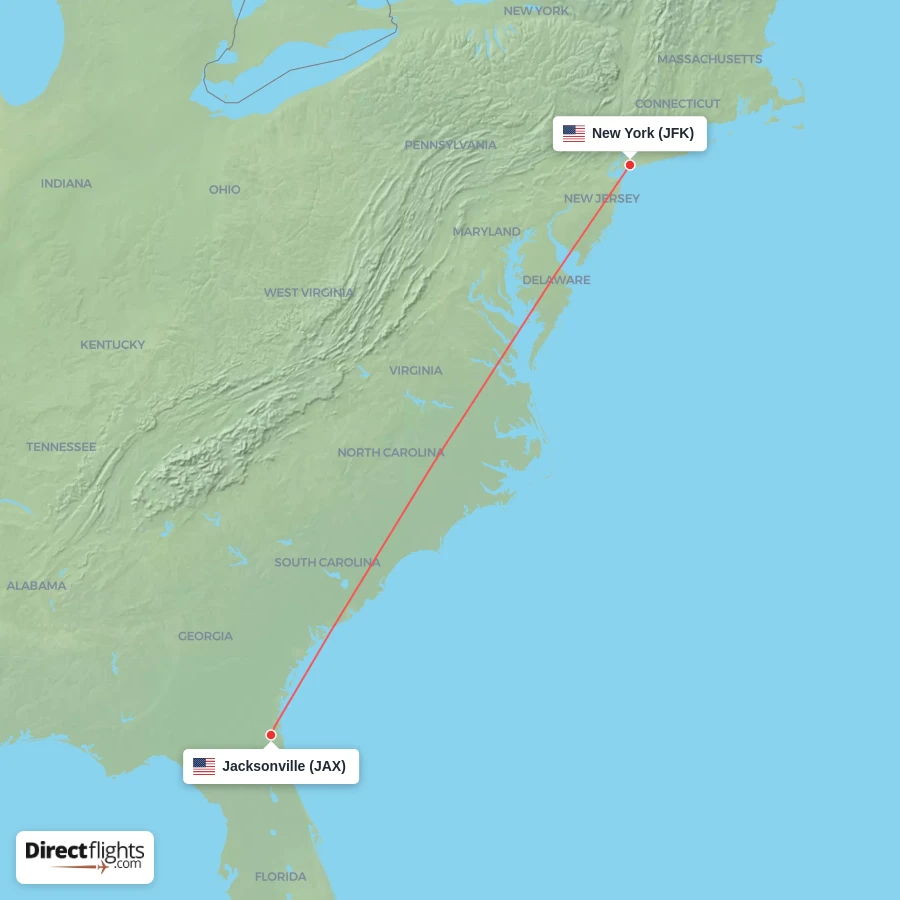 JFK - JAX route map