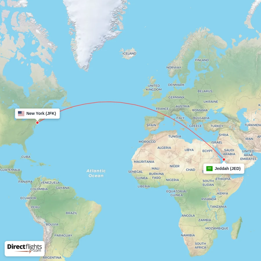 JFK - JED route map