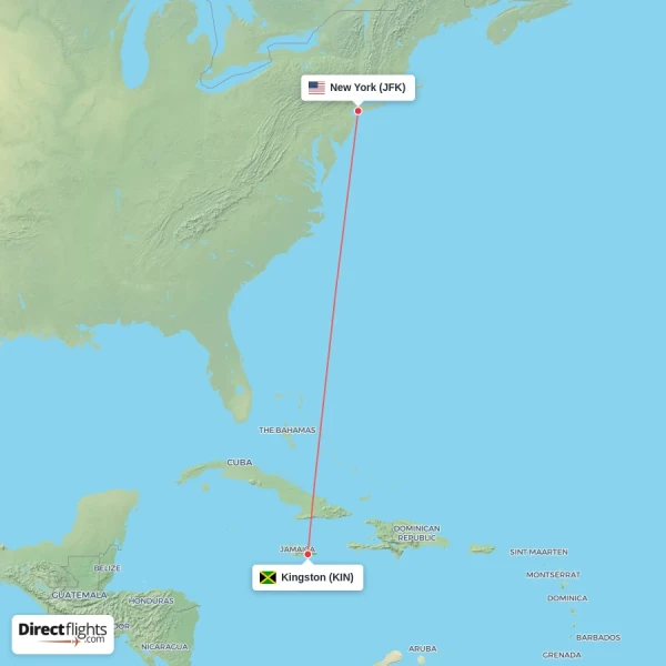New York - Kingston direct flight map
