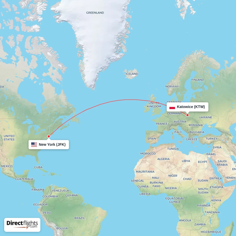 JFK - KTW route map