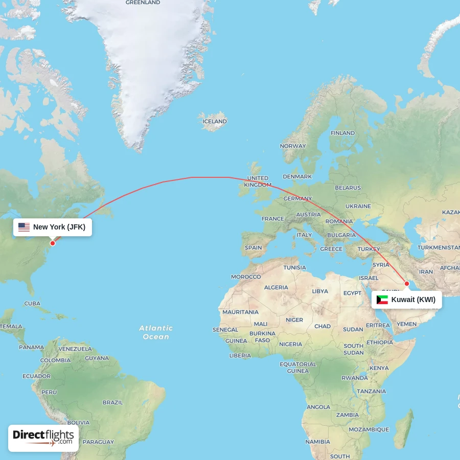 JFK - KWI route map