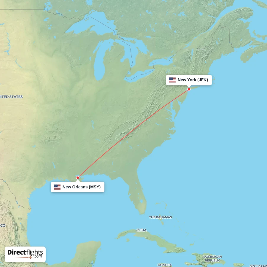 JFK - MSY route map