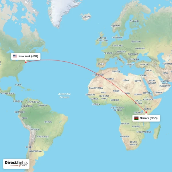New York - Nairobi direct flight map