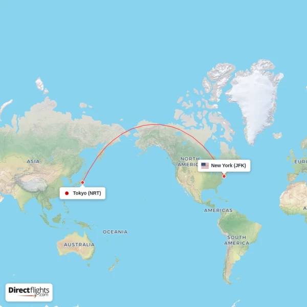 New York - Tokyo direct flight map