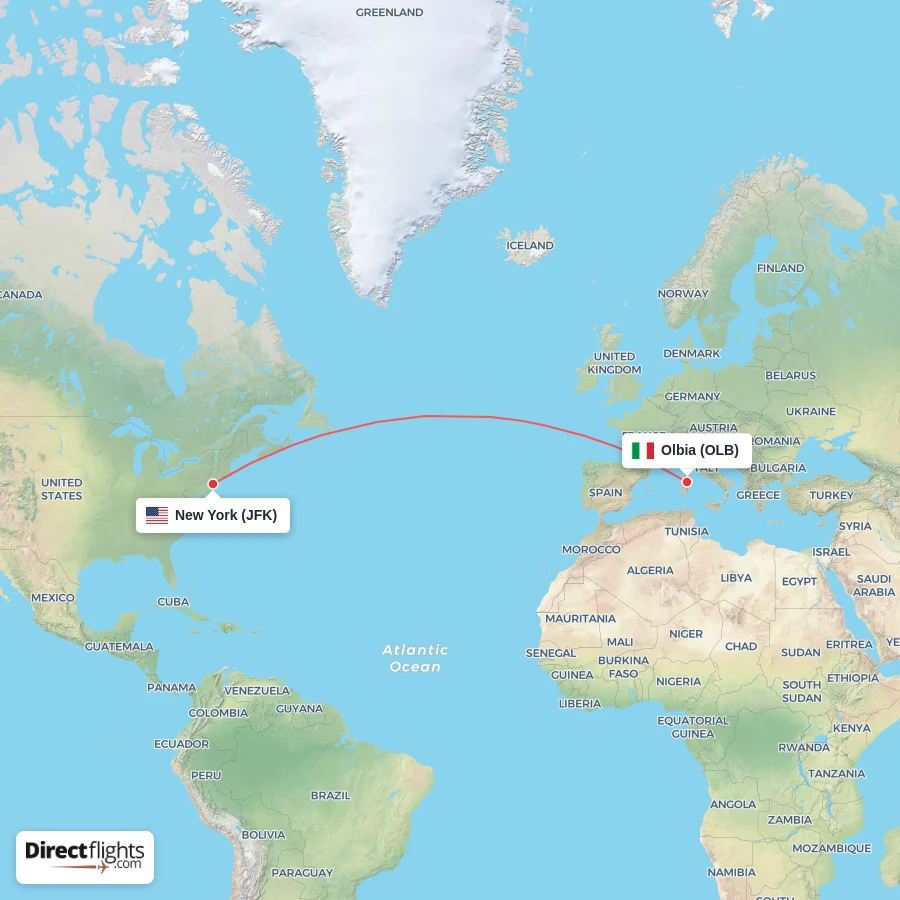 JFK - OLB route map