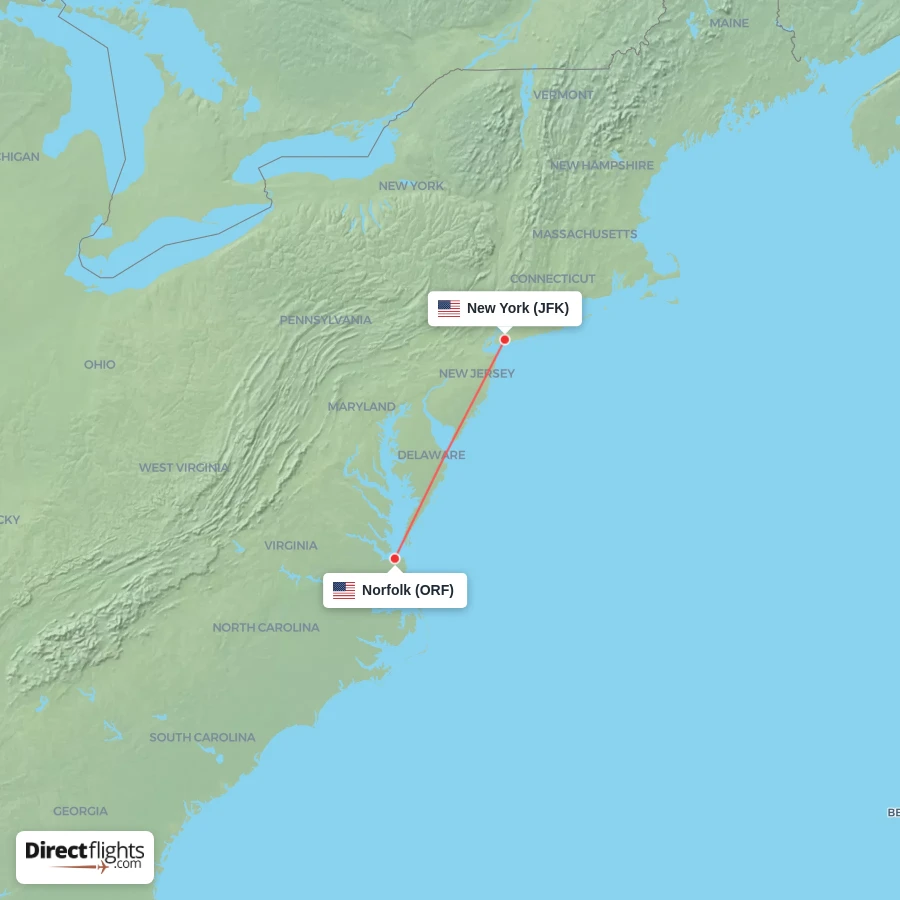 JFK - ORF route map