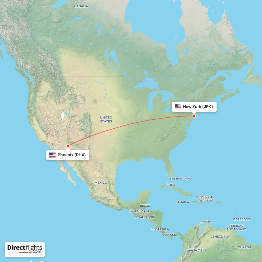 JFK - PHX route map