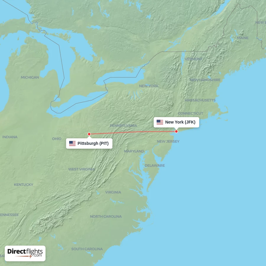 JFK - PIT route map