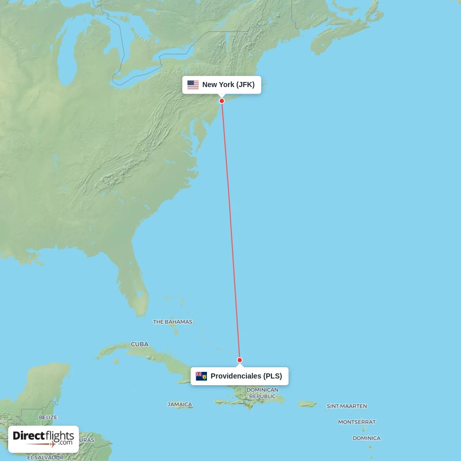 JFK - PLS route map