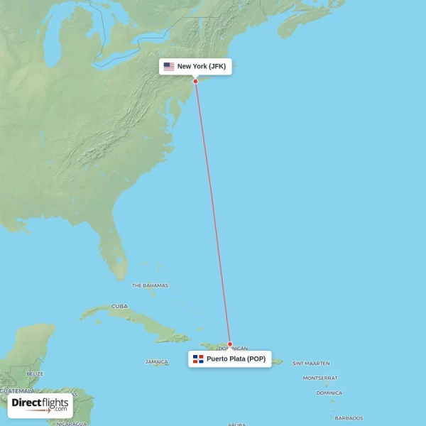 New York - Puerto Plata direct flight map