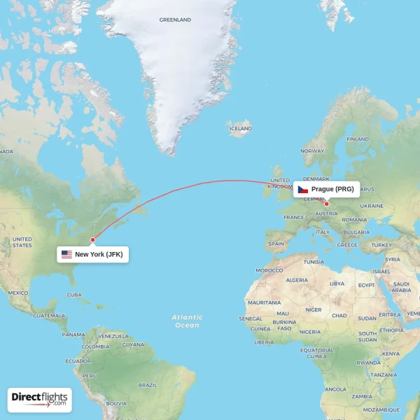 New York - Prague direct flight map
