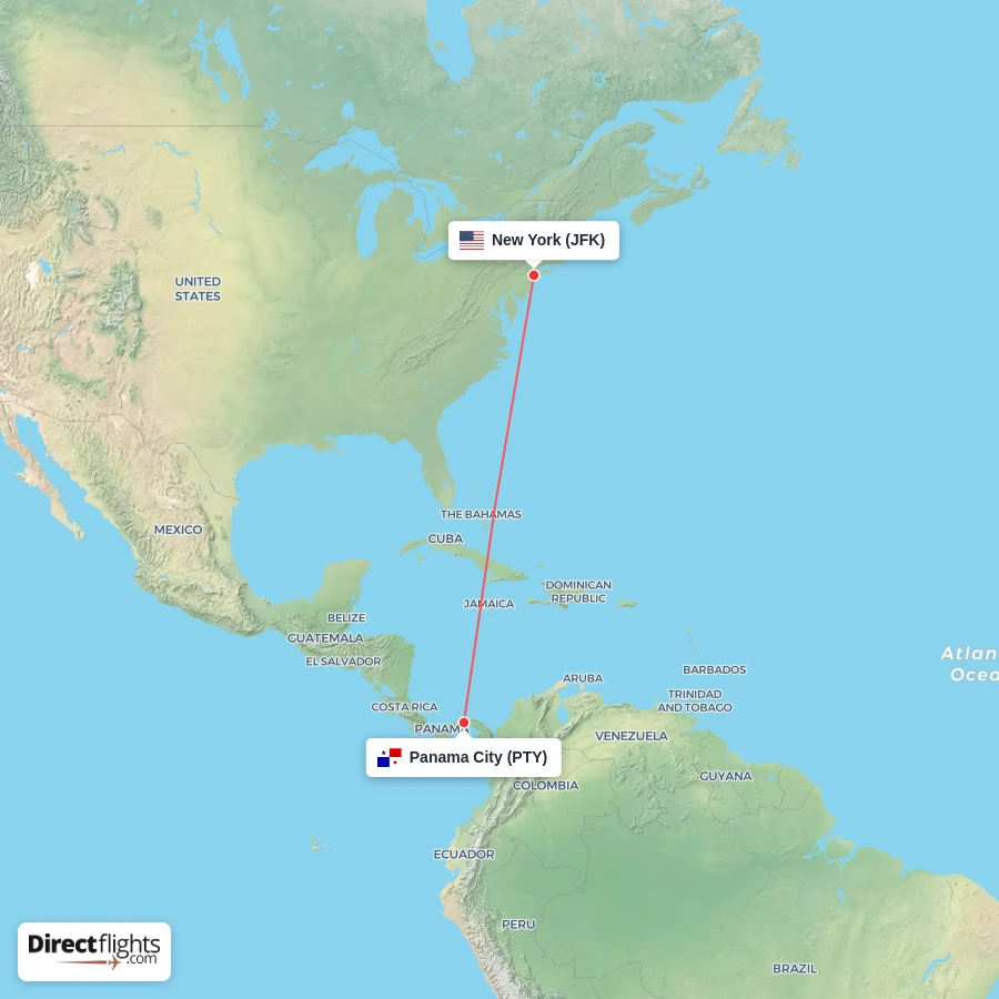 JFK - PTY route map