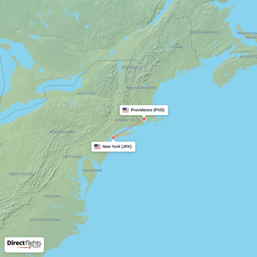 JFK - PVD route map