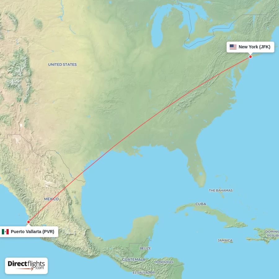 JFK - PVR route map