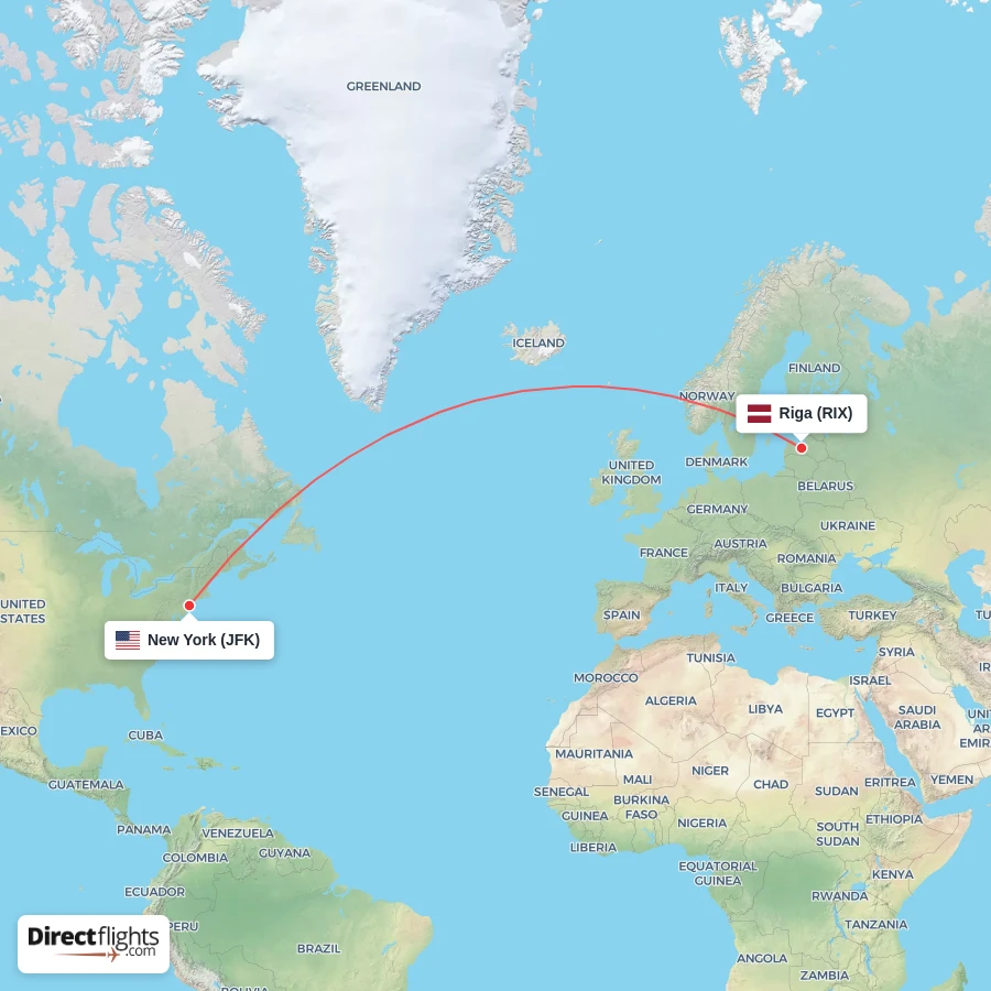 JFK - RIX route map