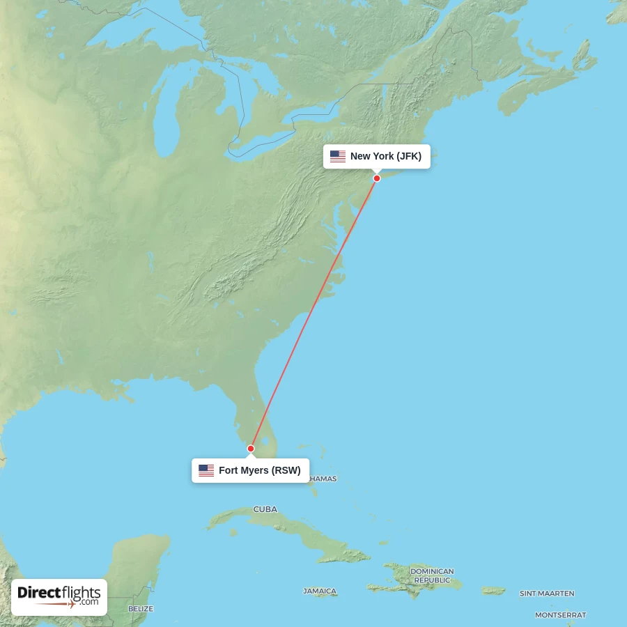 JFK - RSW route map